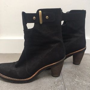 Dark Brown Suede Chunky Heeled Boot